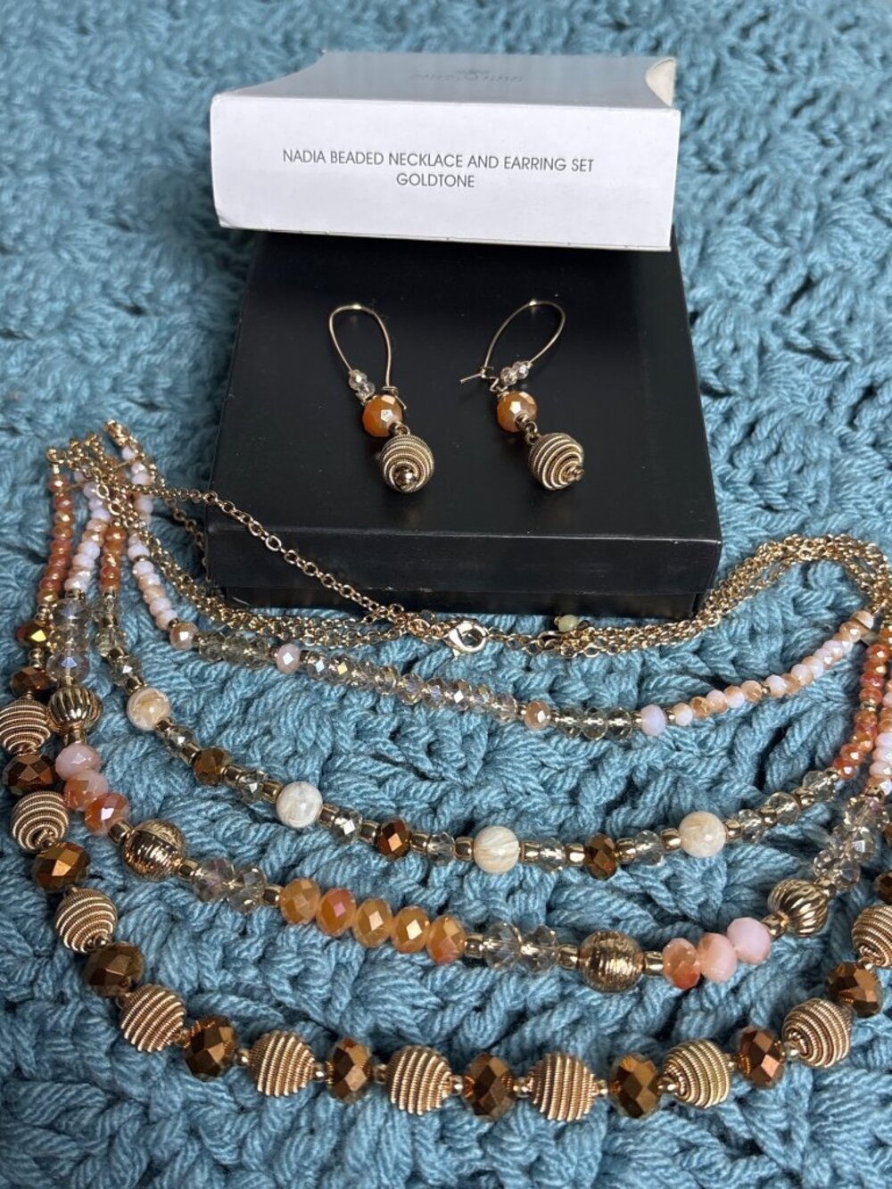 Avon Nadia Beaded Necklace And Earring Set Goldtone New in Box